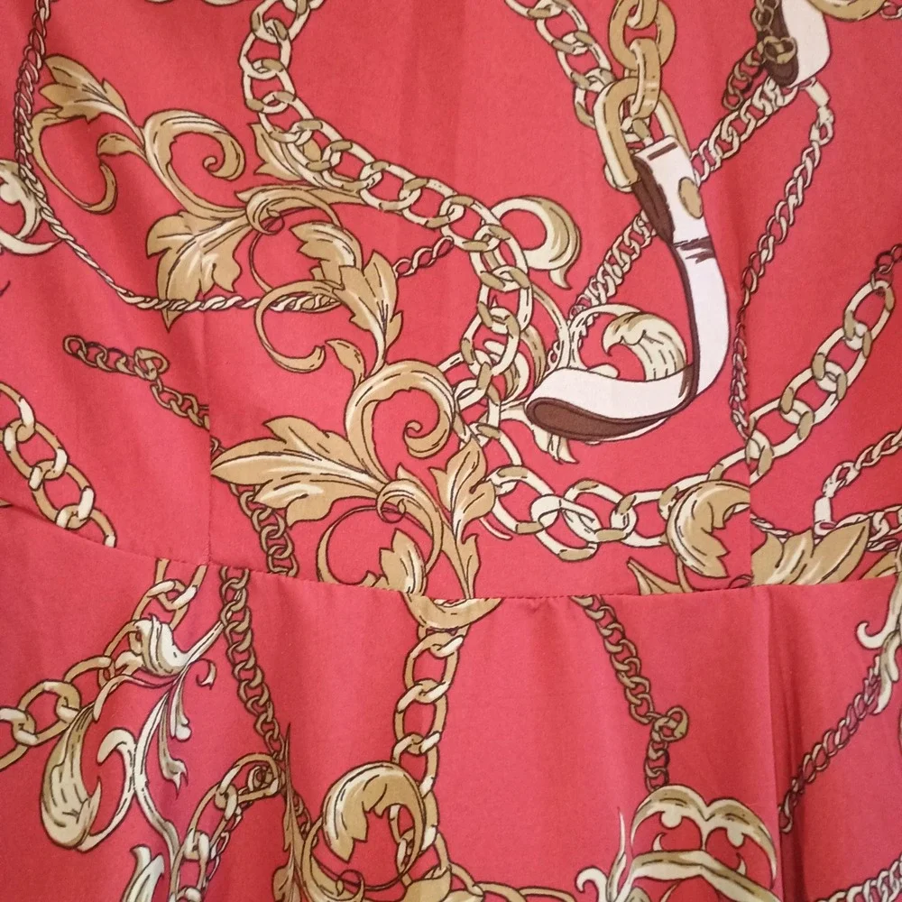 Truth Small VERSACE Inspired Chain Print Hi‎ Low Shirt Dress Tunic Red Gold S - Picture 13 of 15